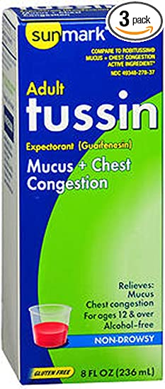 Sunmark Adult Tussin Mucus Chest Congestion Liquid - 8 oz, Pack of 3