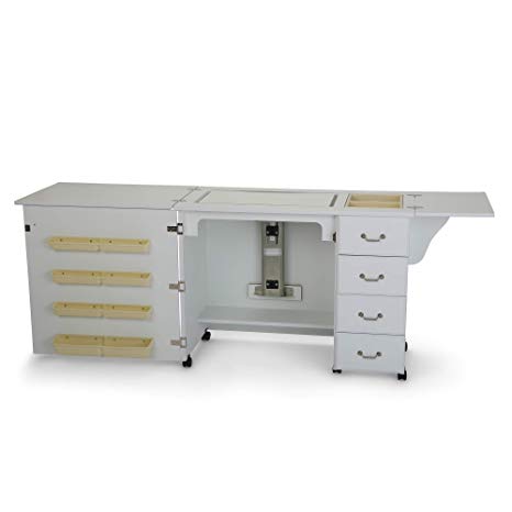 Arrow 351 Norma Jean Sewing Cabinet for Sturdy Sewing, Cutting, Quilting, and Crafting with Storage and Airlift, White Finish