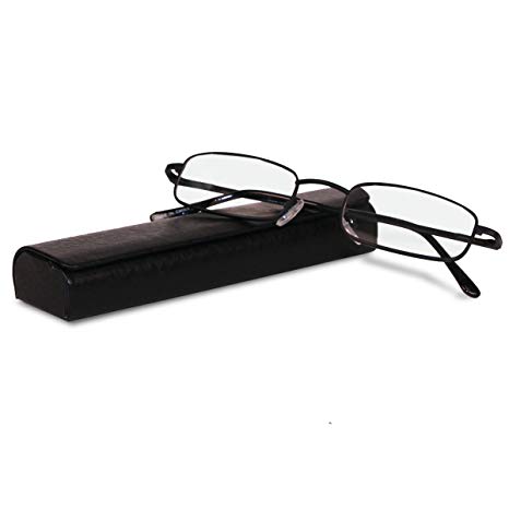 Classic Spring Hinged Reading Glasses with Leather Case (Black   2.00x)