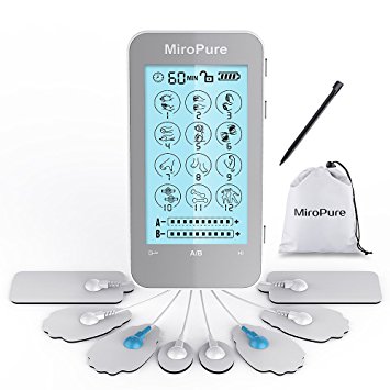 Rechargeable Tens EMS Unit with Touch Screen for Pain Management Rehabilitation with 12 Modes and 8 Pads Pulse Impulse Massager for Treating Back Neck Stress Sciatic Pain Muscle Relief FDA Cleared