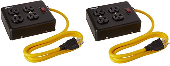 Yellow Jacket 2177N 4-Outlet Metal Power Block Adapter with Lighted Switch, 4-Feet (2 Pack), Black