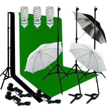 Ivationstudio Photography Lighting Kit Bundle with 10 Feet Background Support, Muslin Backdrops and Accessories - Green Black and White