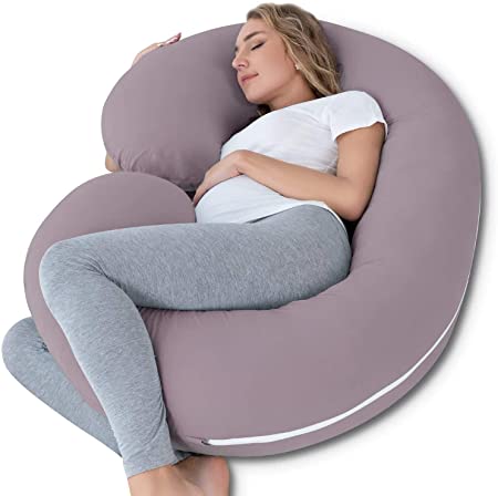 Meiz Pregnancy Body Pillow with Jersey Cover,C Shaped Full Body Pillow for Pregnant Women