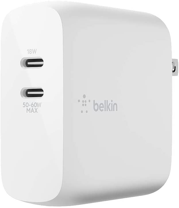 Belkin USB-PD GaN Charger 68W (Designed for USB-C iPhone Fast Charger, MacBook Pro Charger, iPad Pro, Pixel, Galaxy, More), USB-C Power Delivery (WCH003dq), White