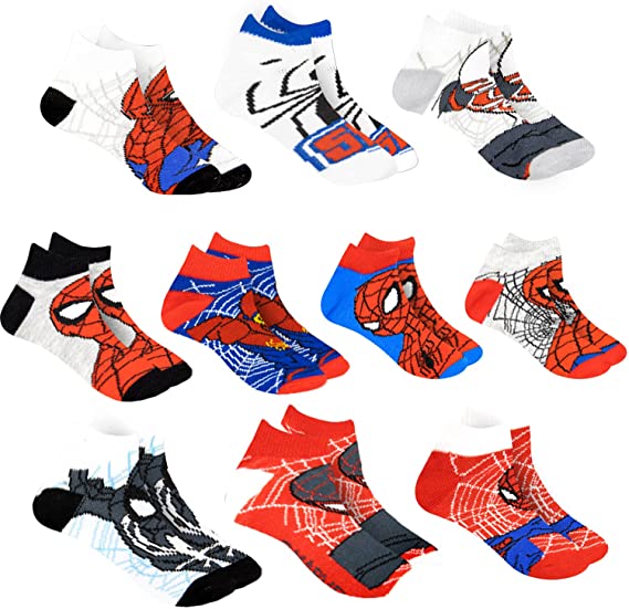 Marvel Spider-man Socks for Boys, 10 Pairs Low Cut Socks for Boys Ages 3-9