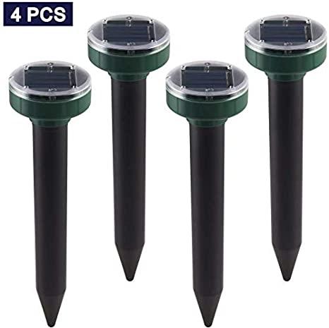 XMSTORE Mole Repellent, 4 Pack Round Solar Powered and Ultrasonic Gopher/Rodent/Vole Repellent