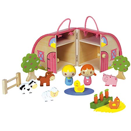 Adora Classic Wooden Toy Sunrise Farm 15 Pieces Educational Toys Playset with Farm Animals for Toddlers 3