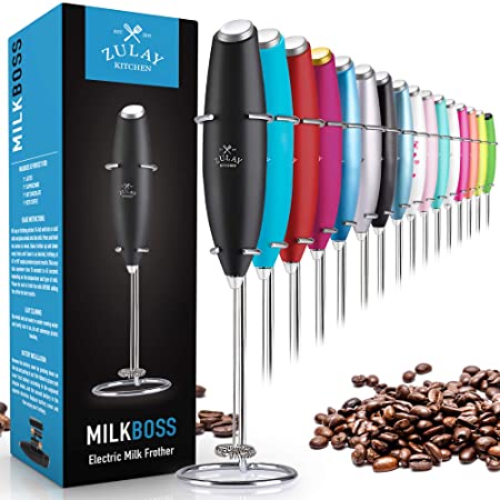 Zulay Original Milk Frother Handheld Foam Maker for Lattes - Whisk Drink Mixer for Coffee, Mini Foamer for Cappuccino, Frappe, Matcha, Hot Chocolate by Milk Boss (Black)