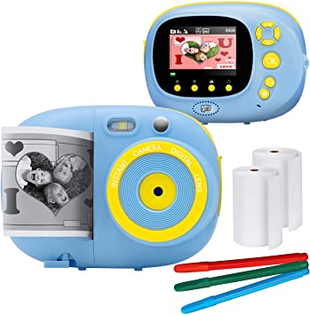 Sunny & Fun Crafty Cam | Best Gift for Boys Girls | Kids Instant Print Camera & Video Camcorder Bundle with 2.4" HD Screen, Selfie Mirror, Filters for Hours of Fun & Crafts - Blue