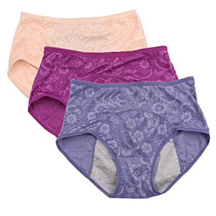 Women Menstrual Period Briefs Jacquard Easy Clean Panties Multi Pack Size 8-16