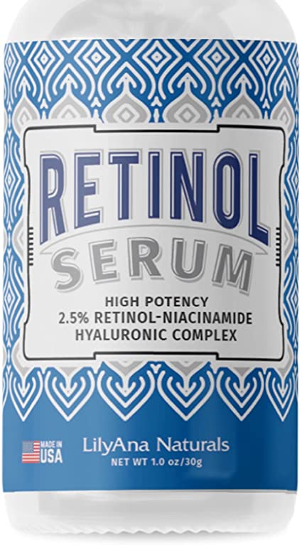 Retinol Serum by LilyAna Naturals - Retinol Serum for Face has pure retinol (2.5%) for effective treatment of dark spots and acne scars - 1oz (1-Pack)