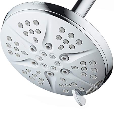 NOTILUS High-Pressure 6-setting 6-inch Modern Luxury Spa Rainfall Shower Head - Solid Brass Metal Connection Nut, Angle-Adjustable Ball Joint, Anti-Clog Jets, All-Chrome Finish,