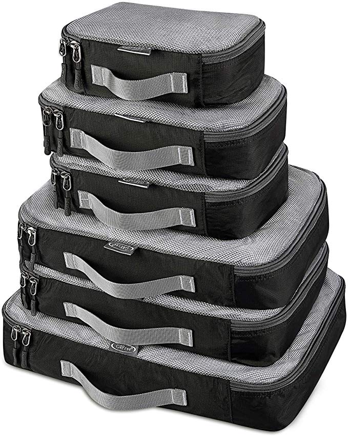 G4Free 6pcs Packing Cubes Value Set for Travel (1s 2m 2l 1xl=6pcs-Mesh-Black)