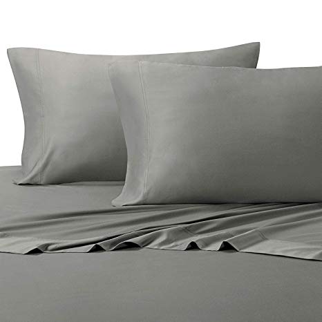 Royal Hotel Solid Gray Split-Queen: Adjustable Queen Bed Size Sheets, 5PC Bed Sheet Set, 100% Cotton, 300 Thread Count, Sateen Solid, Deep Pocket