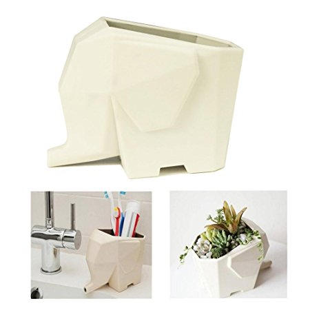 Storage Caddy, Soledi Creative Elephant Design Jumbo Cutlery Drainer Storage Cup Cosmetic Pen Brush Storage Holder Cream Color