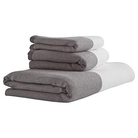 Rivet Contemporary Striped Cotton Towel Set, Set of 3, Charcoal