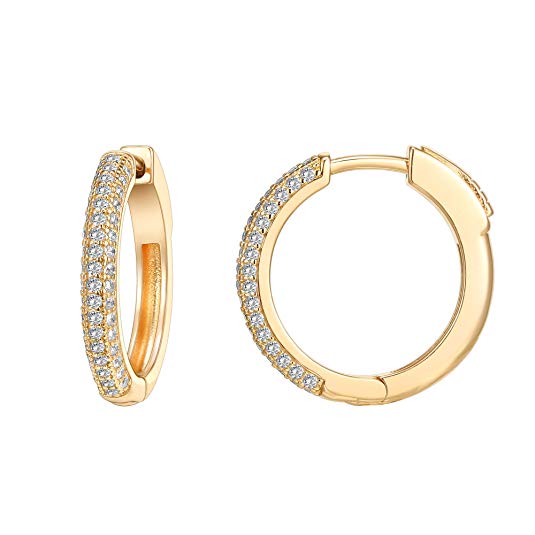 PAVOI 14K Gold Plated 925 Sterling Silver Cubic Zirconia Hoop Earrings