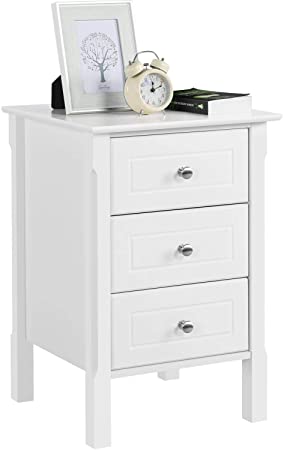 Yaheetech White Bedside Table Wooden Nightstand with 3 Drawers, Side Table for Bedroom/Living Room/Hallway 40x40x60cm