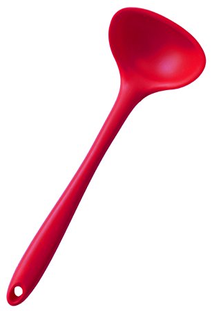 StarPack Premium Silicone Ladle Spoon with Hygienic Solid Coating, Soup Ladle with Bonus 101 Cooking Tips (Cherry Red)