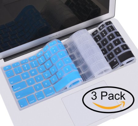 Keyboard Cover MacBook Pro 13" 15" 17" [3 Pack] keyboard Cover, Keyboard Cover Silicone Skin for MacBook Air 13" - Premium Ultra-thin Keyboard Protector - (Black / Transparent / Blue)