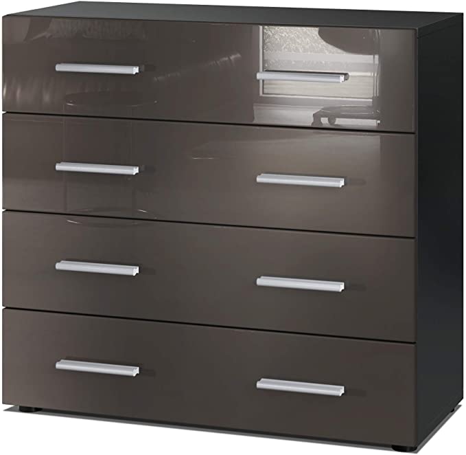 Vladon Chest Drawers Cabinet Pavos, Carcass in Black matt/Front in Chocolate High Gloss