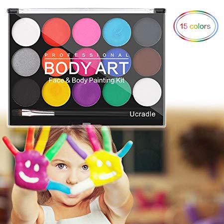 Ucradle Face Paint Palette - 15 Colours Non-Toxic Professional Palette Washable Safe Facepainting for Halloween Party, Holiday Makeup Body, Face Paint Kit for Kids