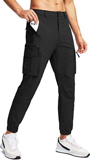 Pinkbomb Men's Hiking Cargo Pants with 7 Pockets Slim Fit Stretch Work Travel Golf Cargo Jogger Pants for Men