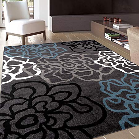 Rugshop Contemporary Modern Floral Flowers Area Rug, 5' 3" x 7' 3", Gray