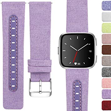 Maledan Replacement Bands for Fitbit Versa Women Men Large Small, Woven Fabric & Genuine Leather Breathable Accessories Strap Band for Fitbit Versa Smart Watch