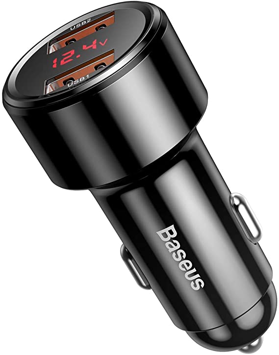 Baseus 45W Quick Charge 4.0 3.0 2 USB Car Charger, Voltage Detection DC 12-24V Car Charger Compatible for iPhone Xs/Max/XR/X/8, MacBook, Nintendo Switch and More