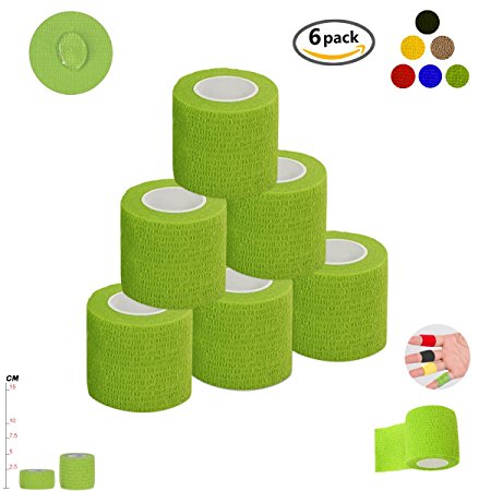 Self Adherent Wrap Tape Medical Cohesive Bandages Flexible Stretch Athletic Strong Elastic First Aid Tape for Sports Sprain Swelling and Soreness on Wrist and Ankle 6 Pack 2Inch X 5Yards(green)