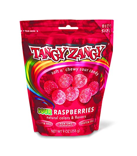 TANGY ZANGY Sour Raspberries | Gluten Free Candy, Non GMO Ingredients, Gelatin Free, Soft   Chewy Gummies with Natural Colors   Flavors | 9oz - 4 Pack