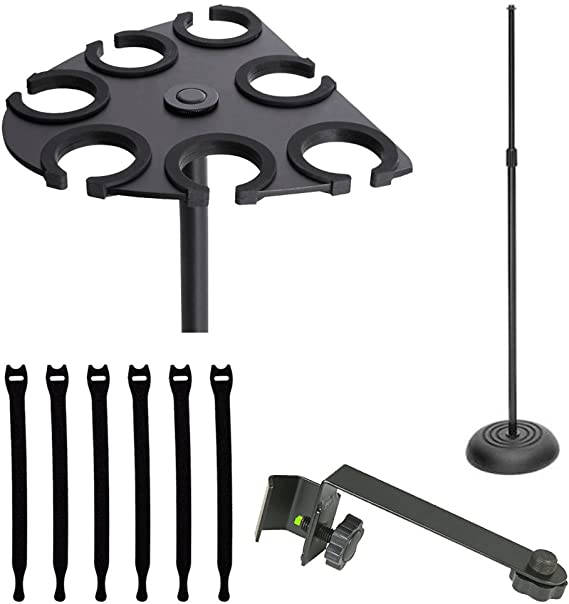 On Stage Round Base Microphone Stand, Black   Mic Holder   Mic Extension Attachment Bar   Strapeez - Top Value Microphone Accessory Kit