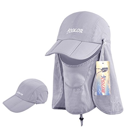 ICOLOR Sun Caps Flap Hats 360° Solar Protection UPF 50  Sun Cap Removable Neck&Face Flap Cover Caps for Man Women Baseball,Backpacking,Cycling,Hiking,Fishing,Garden,Hunting Outdoor Camping
