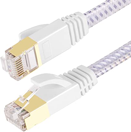 Cat 7 Ethernet Cable, CableGeeker Nylon Braided Shielded Ethernet Cable 10ft - Flat RJ45 Network LAN Cable Support 10Gbps 600Mhz - Compatible with Cat5/Cat6 Network - White
