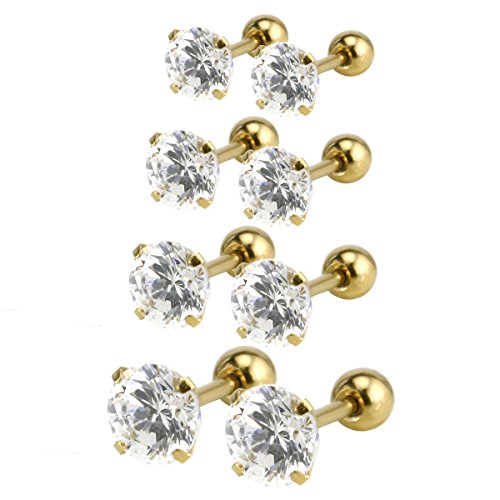 Sobly Jewelry 4 Pairs WomensStainless Steel Cubic Zirconia CZ Pave Crystal Cartilage Helix Tragus Barbell Stud Earrings