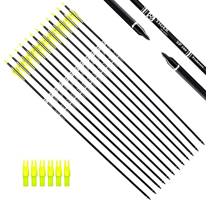 Tiger Archery 30Inch Carbon Arrow Practice Hunting Arrows with Removable Tips for Compound & Recurve Bow(Pack of 12)