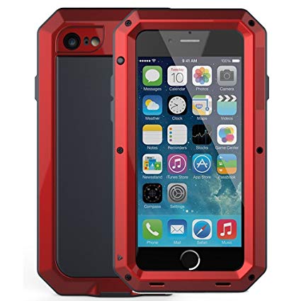 iPhone 6 Plus/6S Plus Case,Mangix Gorilla Glass Aluminum Alloy Protective Metal Extreme Shockproof Military Bumper Finger Scanner Cover Shell Case for Apple iPhone 6 Plus/6S Plus 5.5inch (Red)