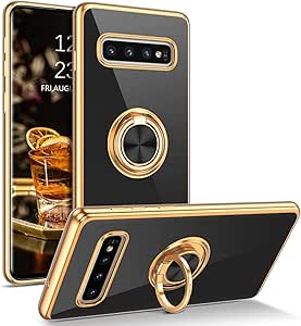 DUEDUE for Samsung Galaxy S10 Plus Case with Ring Holder Kickstand 360 Degree Rotation Magnetic Car Finger Soft TPU Slim Cover Shockproof Full Body Protective Phone Case for Samsung S10 Plus, Black