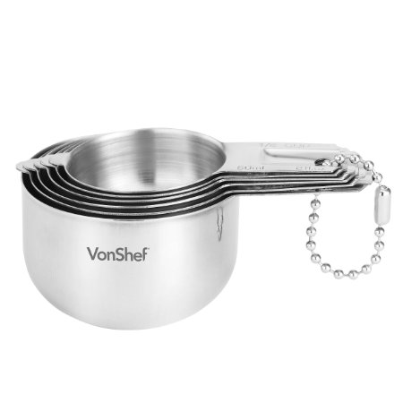 VonShef Premium 6 Piece Measuring Cup Set - High Quality Grade Stainless Steel