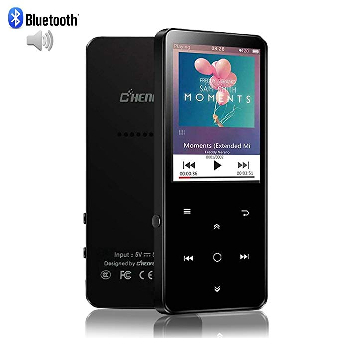 CFZC MP3 Player with Bluetooth 4.0 16GB, 2.4 Inch TFT Color Screen Sensitive Backlight Touch Buttons, Lossless Sound Metal Music Player with Speaker FM/Video E-Book Support up to 128GB TF Card, Black