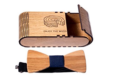 Men’s wood bow tie with blue strap handmade wooden wedding bowtie with gift box natural oak wook. By Enjoy The Wood. Great for any occasion