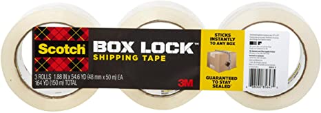 Scotch Box Lock Packaging Tape, 3 Rolls, 1.88 in x 54.6 yd, Extreme Grip, Sticks Instantly to Any Box