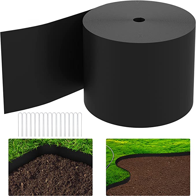 Watayo 50 FT Grass Barrier Landscape Edging Coil -5 inch Depth Terrace Board Edging -Flexible Garden Bed Edging -Weed Barrier Edging for Garden Lawn Area Driveway Path Sidewalk