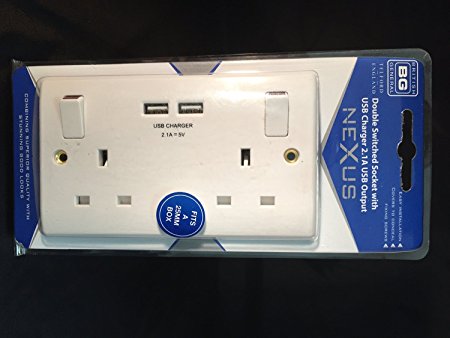 Masterplug 13 A Double Switched Socket with 2 x USB Charger Ports - White, 30 Year Warranty