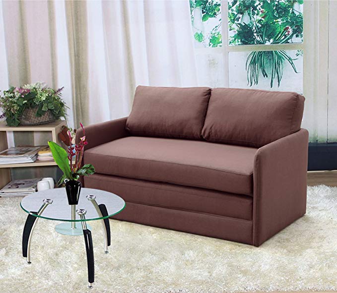 US Pride Furniture Kathy Reversible 5.1" Foam Fabric Loveseat and Sofa Bed Couch Sleeper, Brown