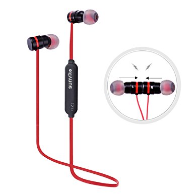 Sports Wireless Headphones,Sunvito Bluetooth 4.1 In-Ear Stereo Magnetic Earphones Hands-free with Mic,Sweat-proof and Ergonomic Design (Red)