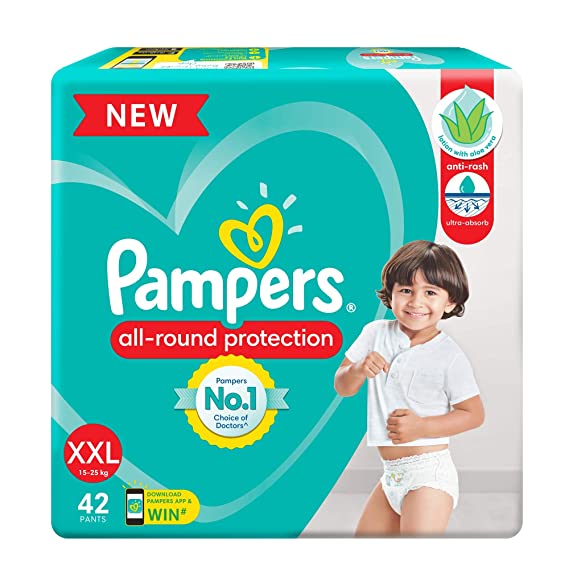 Pampers All round Protection Pants, Double Extra Large size baby diapers (XXL) 42 Count, Anti Rash diapers, Lotion with Aloe Vera