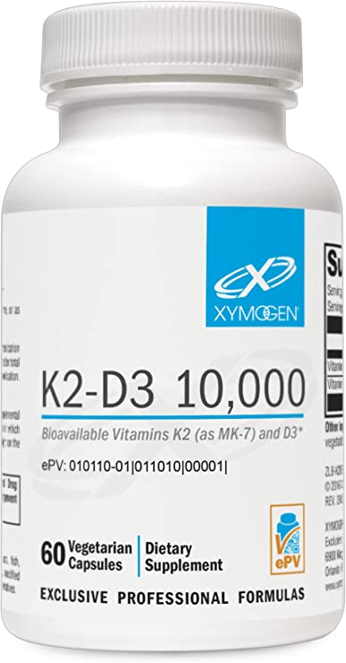 Xymogen K2-D3 10000 - Vitamin D3 K2 - Bioavailable Vitamin D 10,000 IU (Cholecalciferol) with Vitamin K2 MK-7 - Heart, Arterial, Bone Health   Immune Support Supplement (60 Capsules)