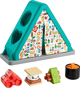 Fisher-Price Baby Developmental Toy S’More Shapes Camping Tent Block Sorting Activity for Infants Ages 6  Months